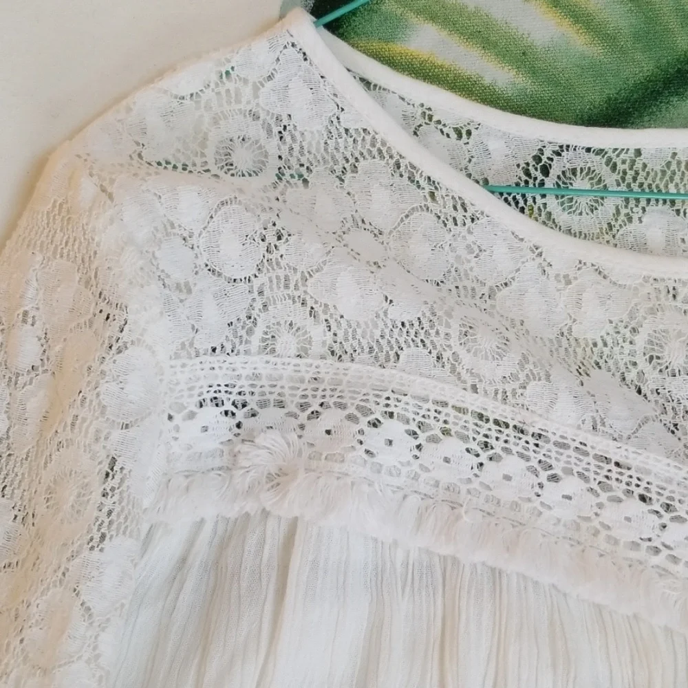 Ungee USA Longsleeve gauze & lace white top blouse - Picture 3 of 8